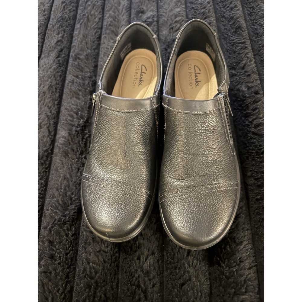 Clarks Women's Cora Giny Leather Black Side Zipper Slip On Shoes, 7.5 Nwot